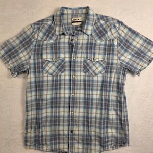 Ariat Western Shirt Mens Med/Lg Blue Plaid Excellent Retro Fit Short Sleeve Snap